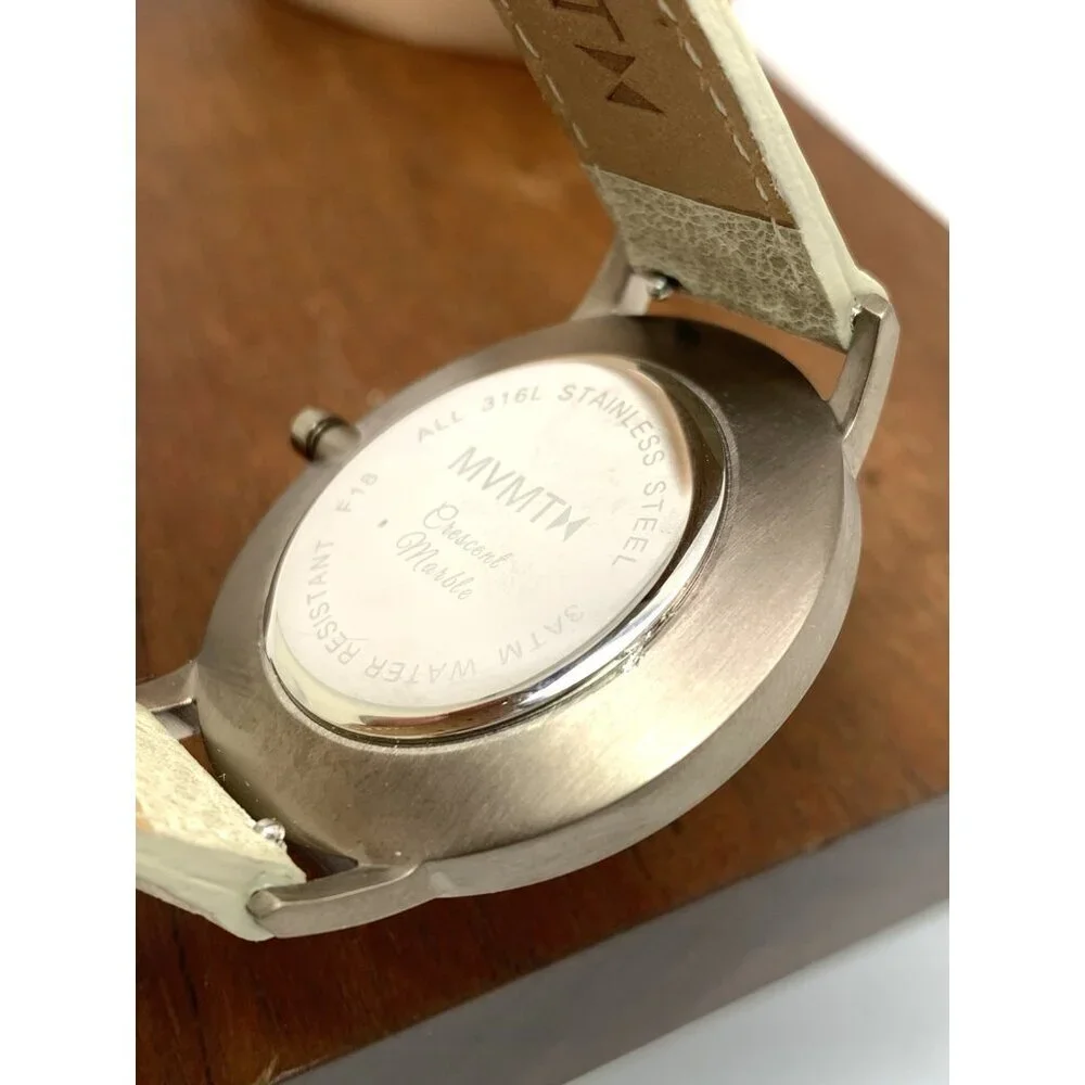 MVMT Women's Watch QMB01-Tima Quartz White Gray Marble Dial Leather Band 38mm